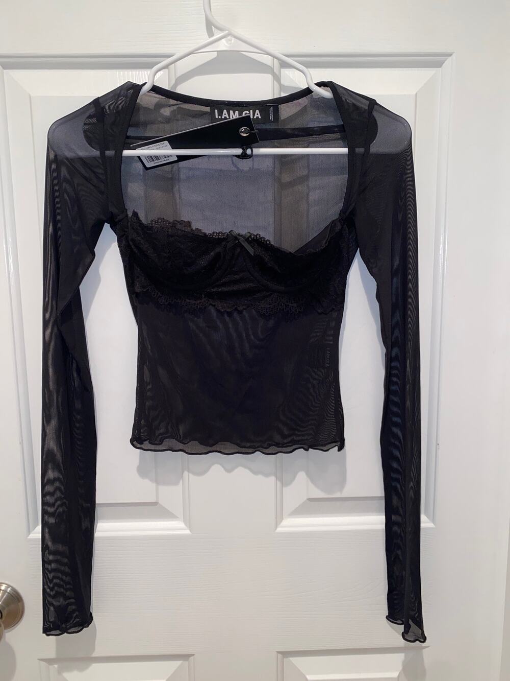 I.AM.GIA Silo L/S Mesh Lace Stretch Top Blouse Size XS NWT